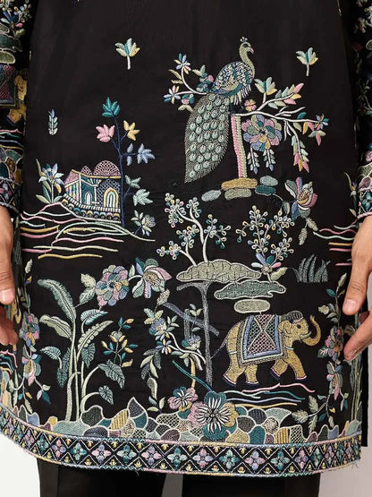 Black Embroidered Kurta Set