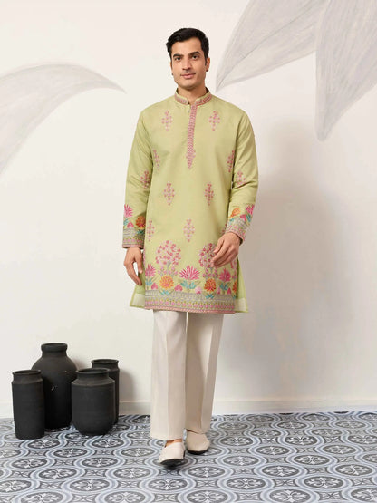 Pista Embroidery Work Kurta Set