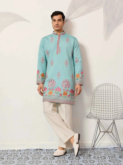 Sky Embroidery Work Kurta Set
