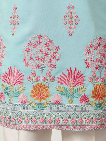 Sky Embroidery Work Kurta Set