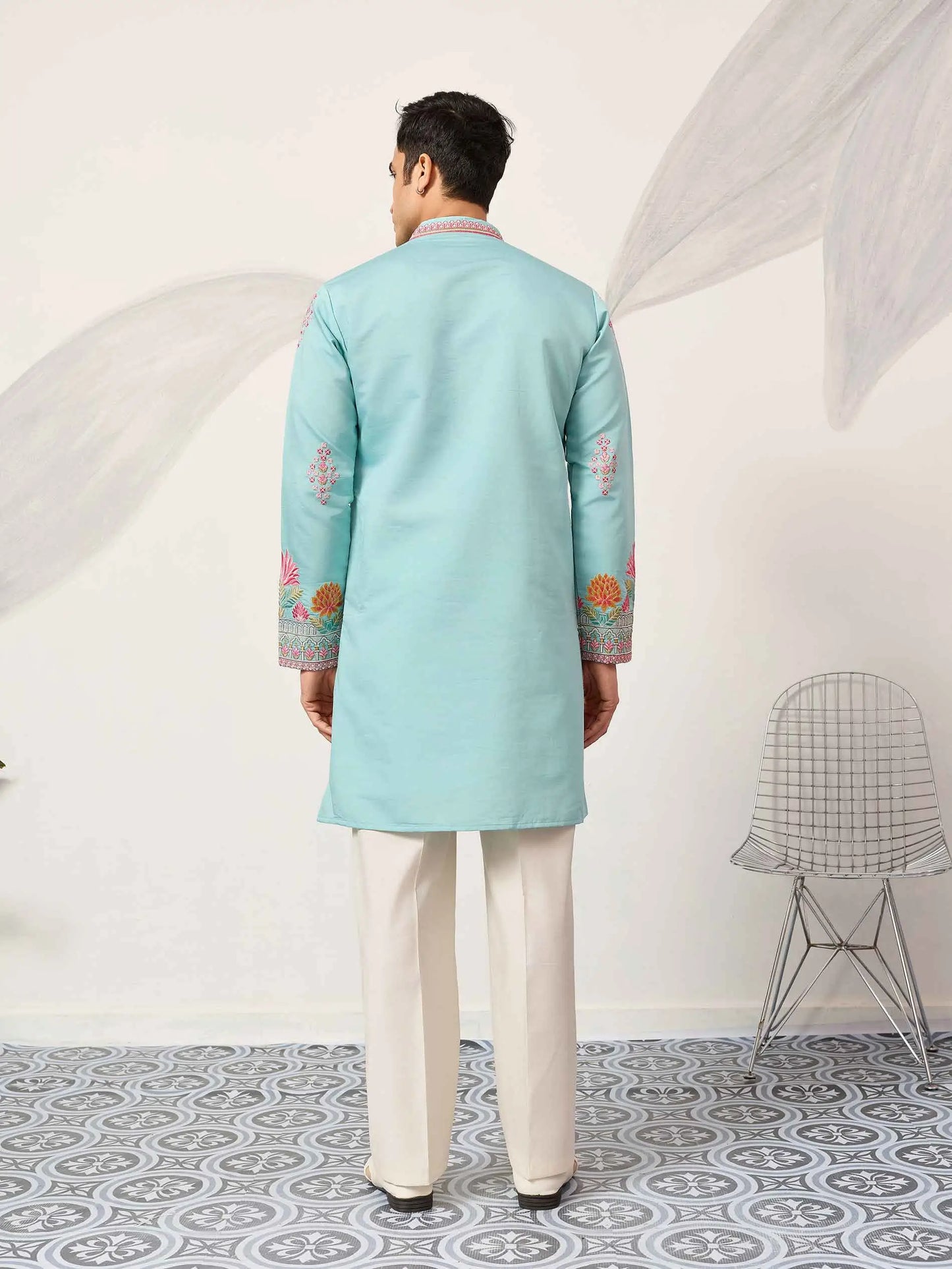 Sky Embroidery Work Kurta Set