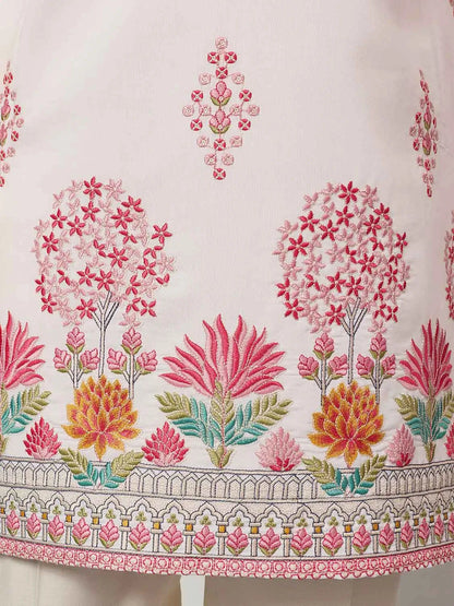 White Embroidery Work Kurta Set