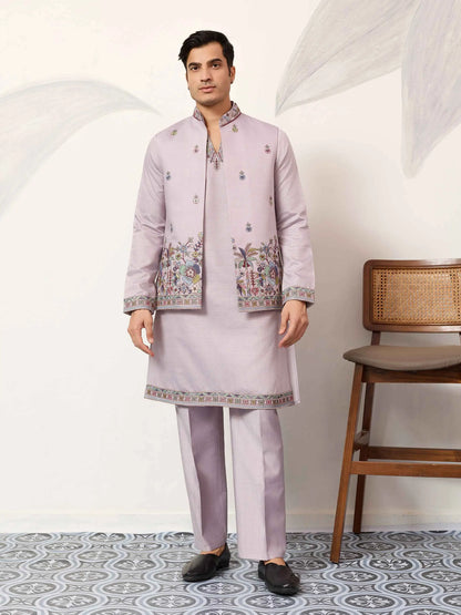 Oyster Pink Kurta Set With Embroidered Koti