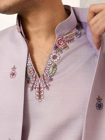 Oyster Pink Kurta Set With Embroidered Koti