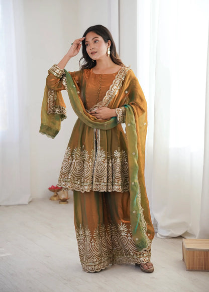 Rust Brown Fendi Silk Embroidery salwar suit