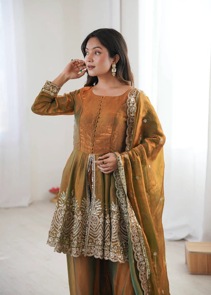 Rust Brown Fendi Silk Embroidery salwar suit
