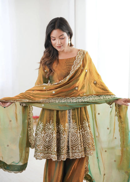 Rust Brown Fendi Silk Embroidery salwar suit