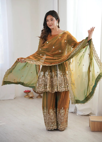 Rust Brown Fendi Silk Embroidery salwar suit