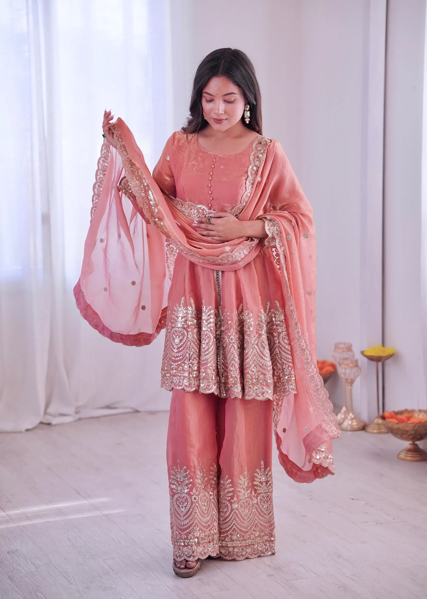 Dusty Pink Fendi Silk Embroidery salwar suit
