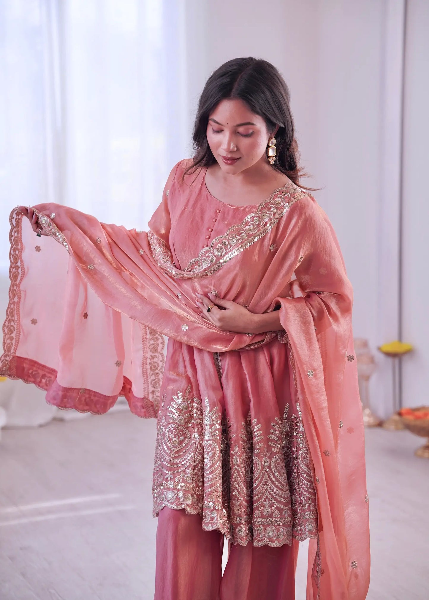 Dusty Pink Fendi Silk Embroidery salwar suit