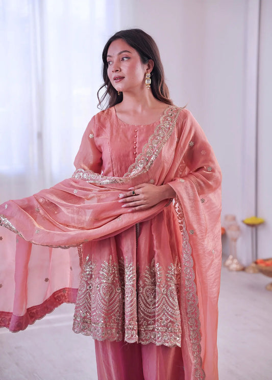 Dusty Pink Fendi Silk Embroidery salwar suit