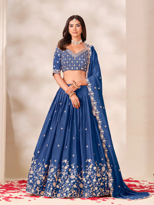 Dark Blue Lehenga Choli With Embroidery Work