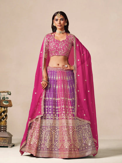 Pink-Purple Embroidered Lehenga Choli