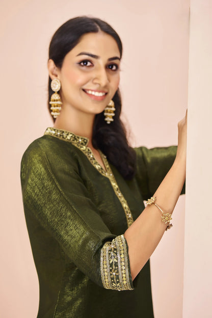 Olive Green Organza Salwar Suit