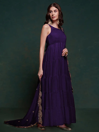 Purple Silk Gown With Dupatta