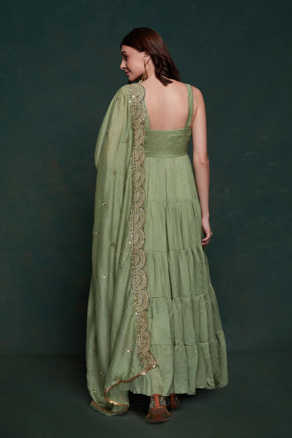 Pista Georgette Gown With Dupatta