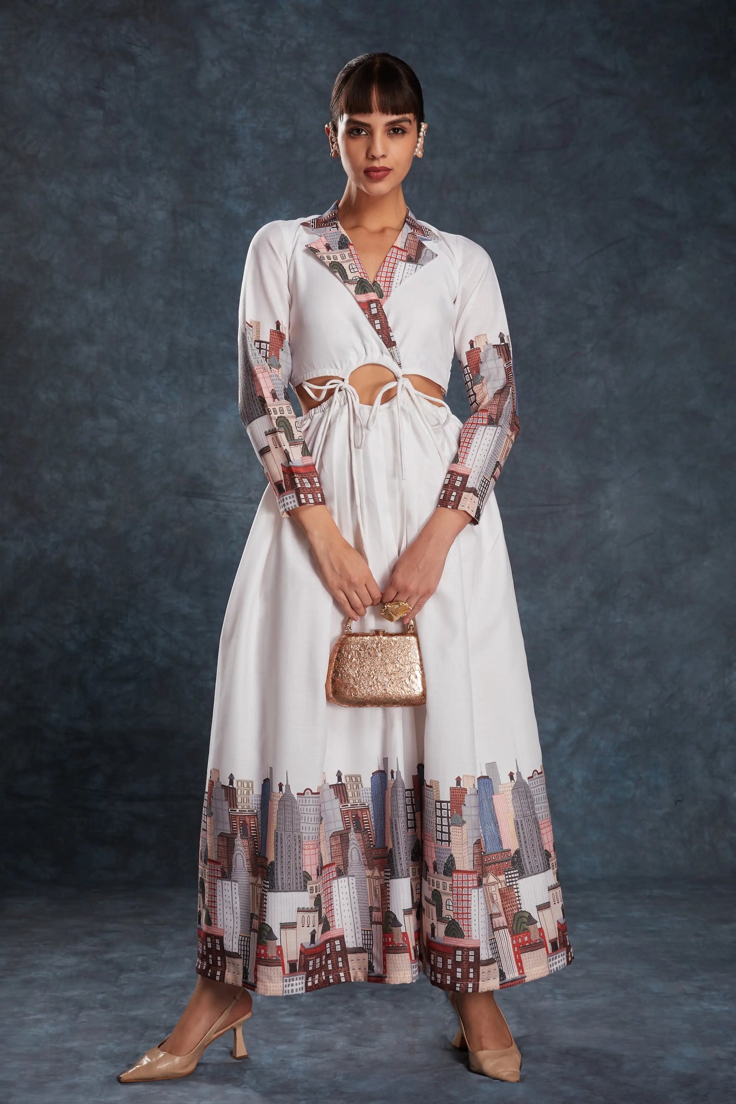 White Printed Linen Gown