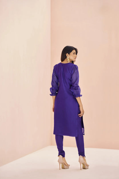 Purple Organza Salwar Suit With Handwork