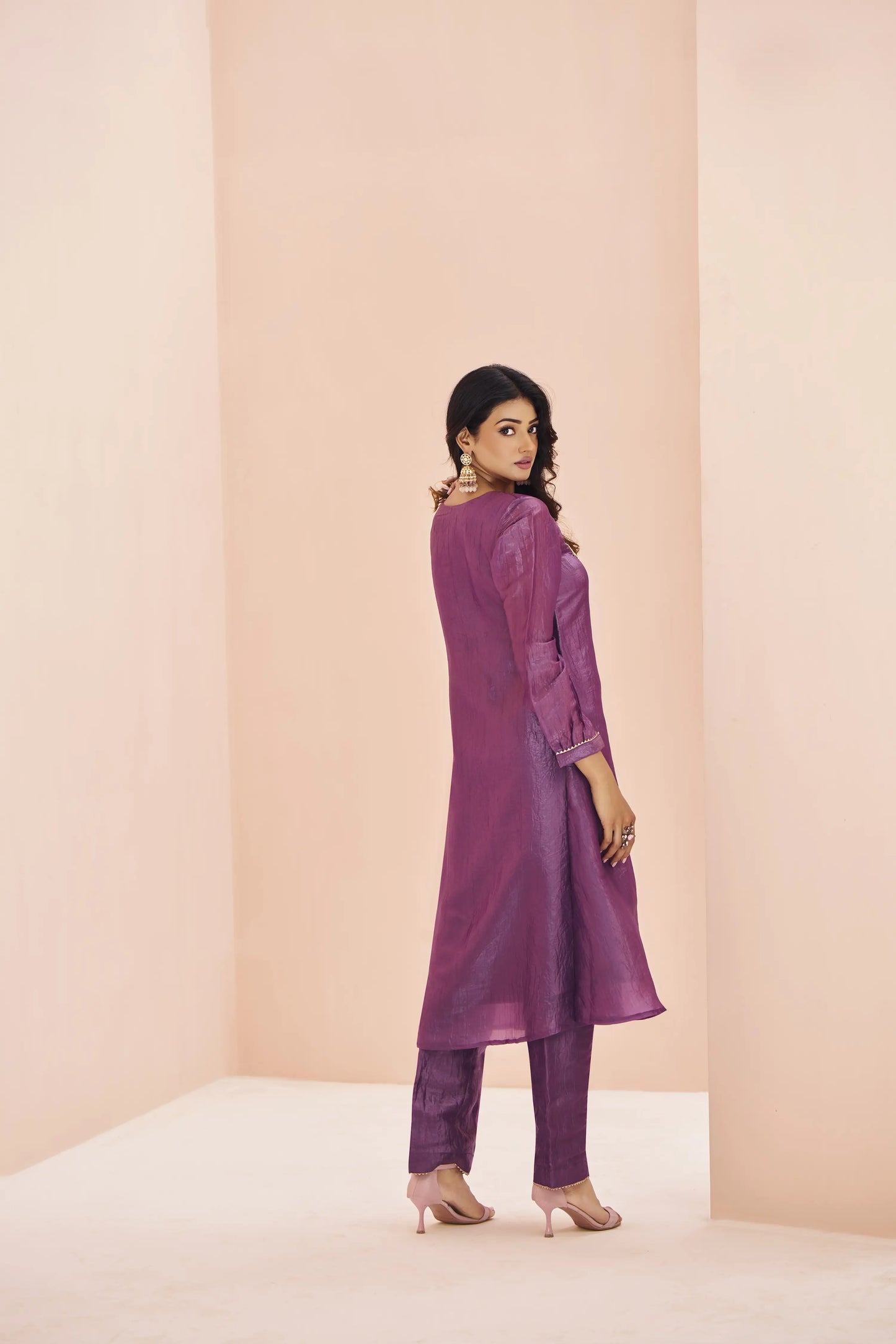 Purple Organza Salwar Suit With Handwork