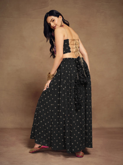 Black Silk With Handwork Co-ord Set