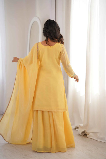 Yellow Sharara Set With Embroidery Work