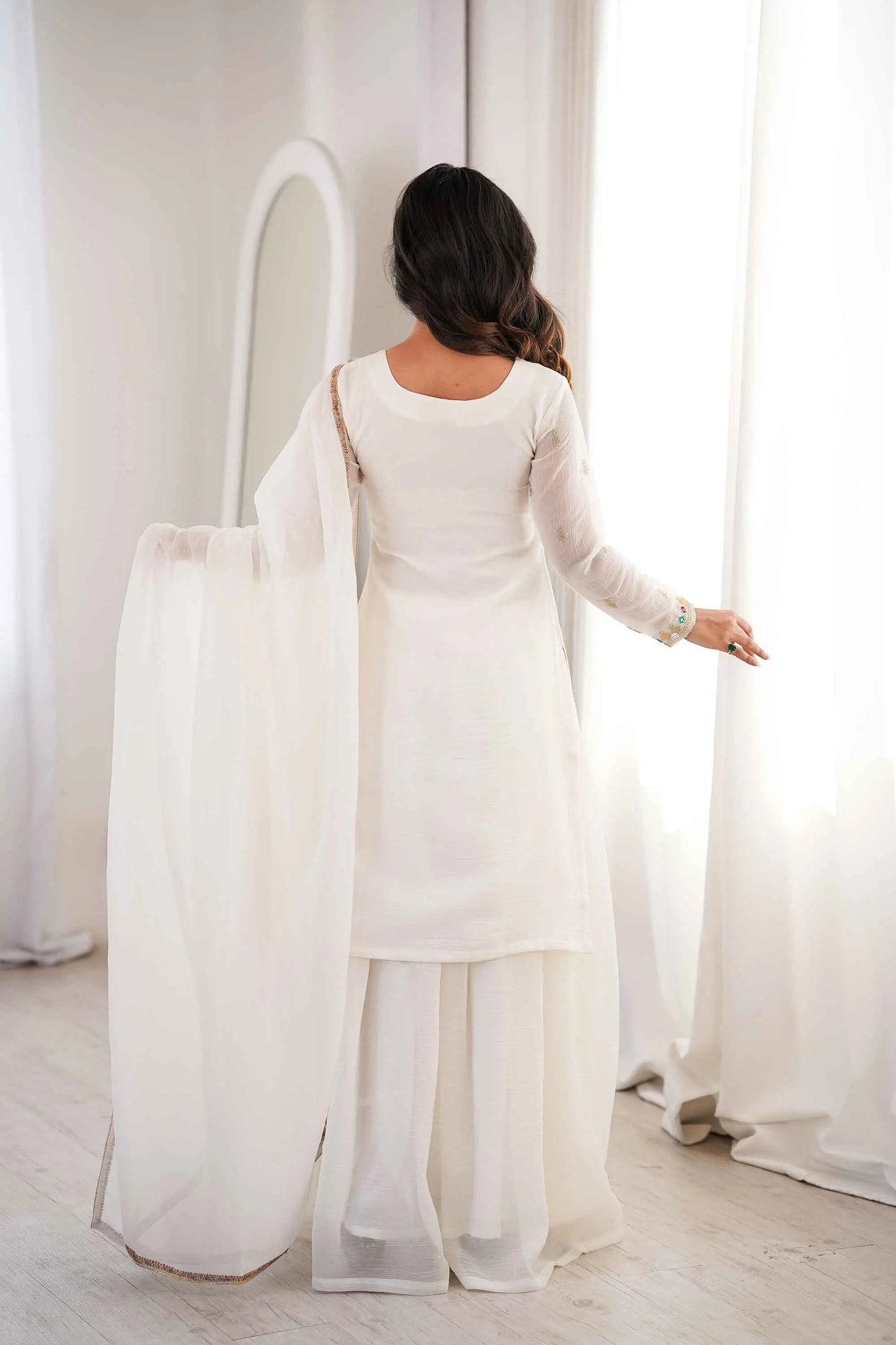 White Sharara Set With Embroidery Work
