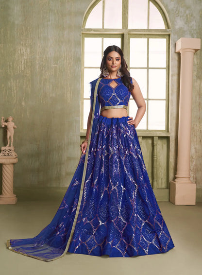 Royal Blue Net Sequins Lehenga choli