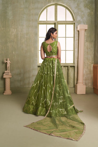Leaf Green Net Sequins Lehenga choli