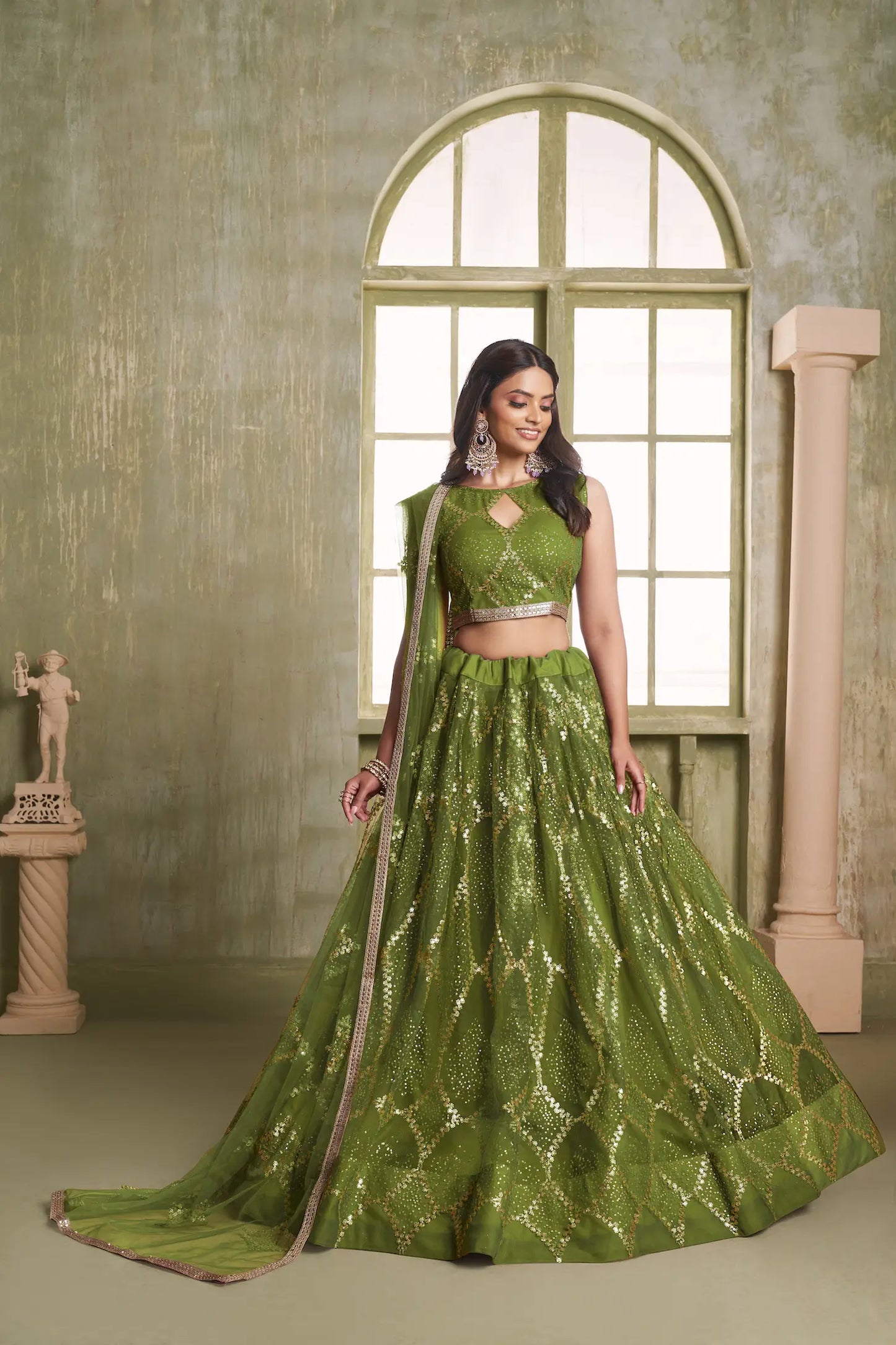 Leaf Green Net Sequins Lehenga choli