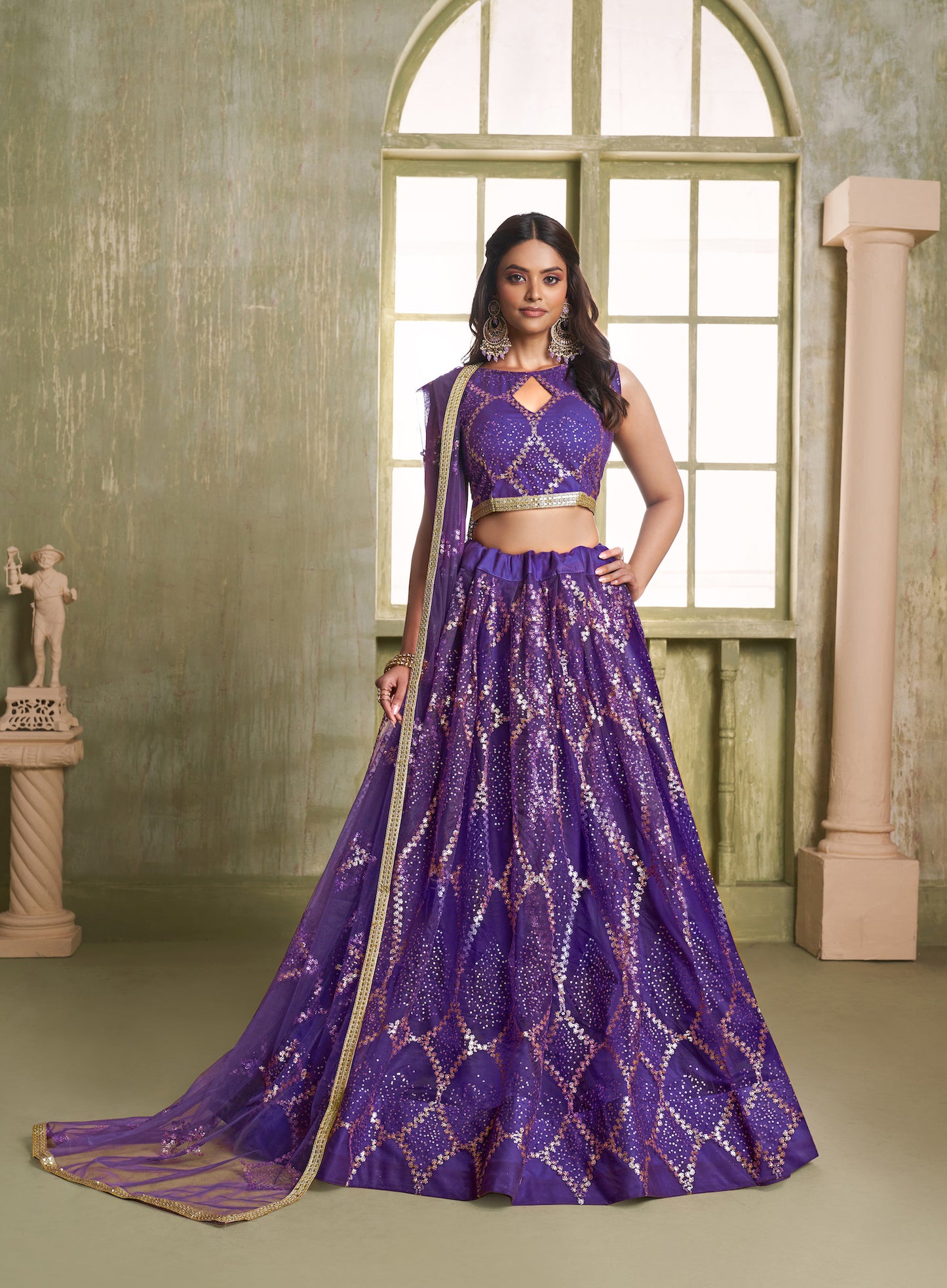 Iris Purple Net Sequins Lehenga choli