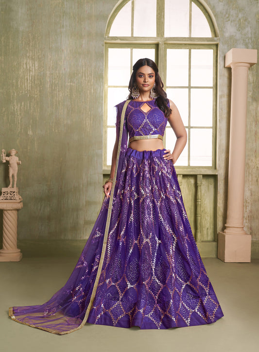 Iris Purple Net Sequins Lehenga choli