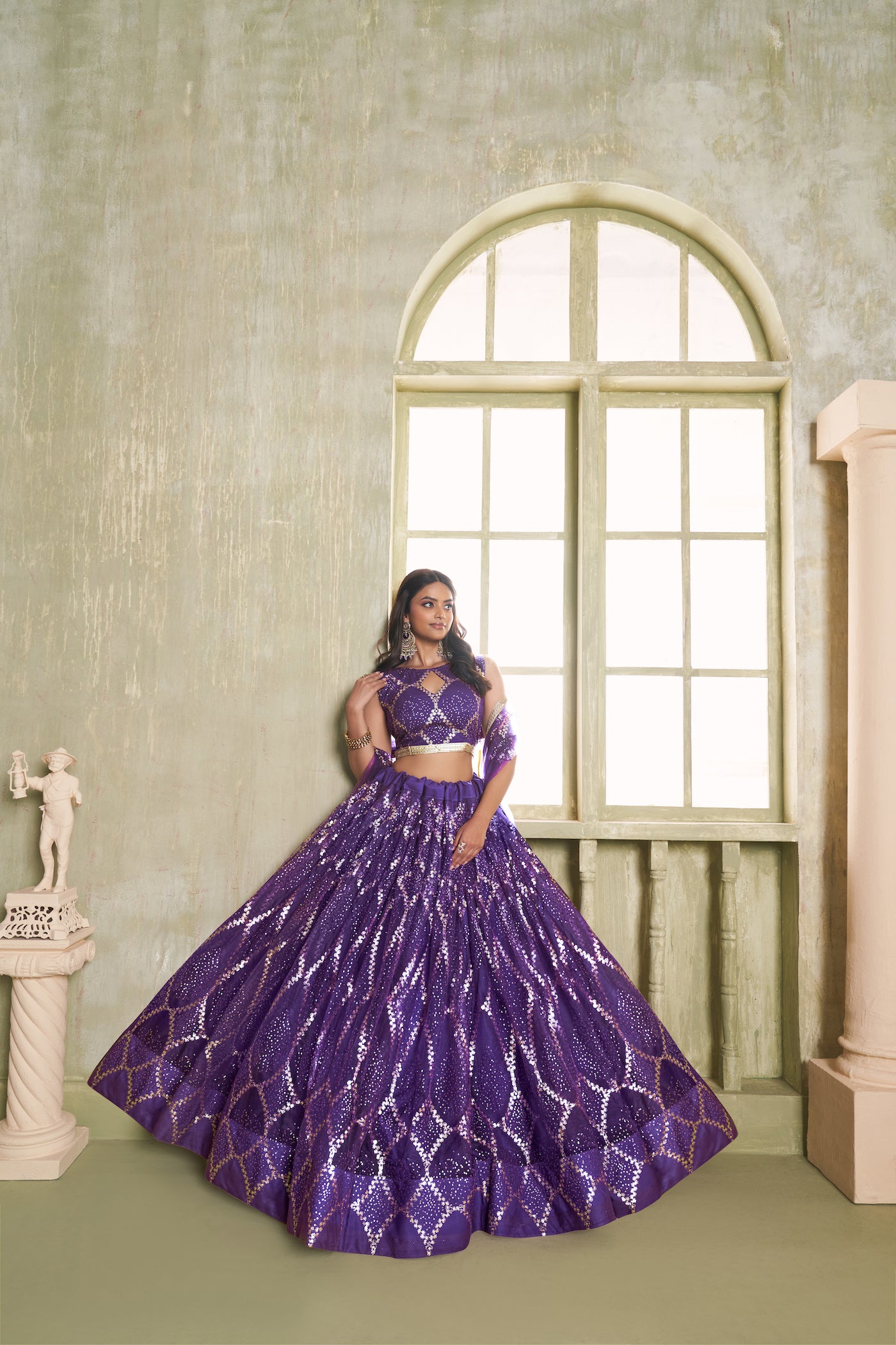 Iris Purple Net Sequins Lehenga choli