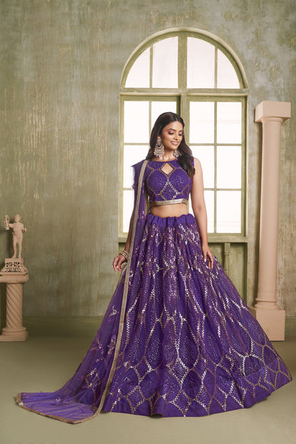 Iris Purple Net Sequins Lehenga choli