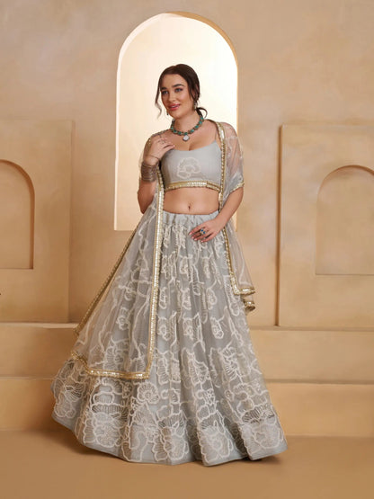 Silver Grey Net Embroidery Lehenga choli