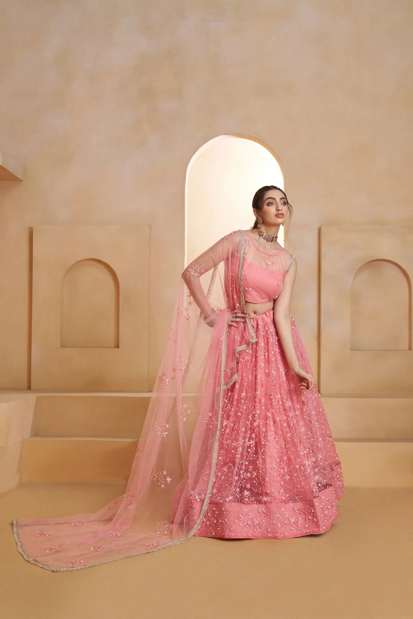 Blush Pink Net Embroidery Lehenga choli