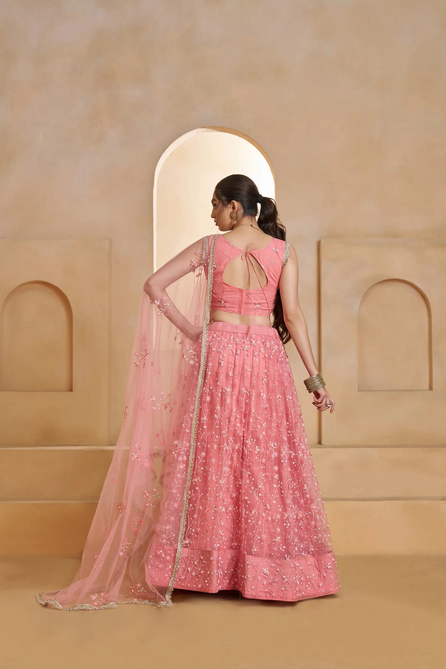 Blush Pink Net Embroidery Lehenga choli