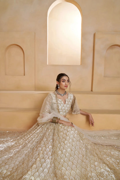 Ivory Gold Net Embroidery Lehenga choli