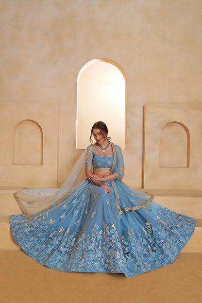 Baby Blue Net Embroidery Lehenga choli