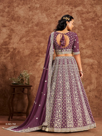 Dark Mauve Designer Faux Georgette Lehenga Choli With Thread And Sequins Work