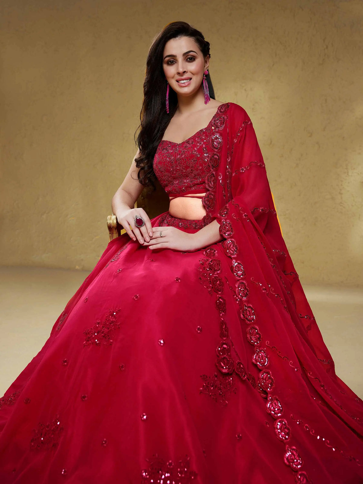 Pink Georgette Sequins Embroidered Lehenga