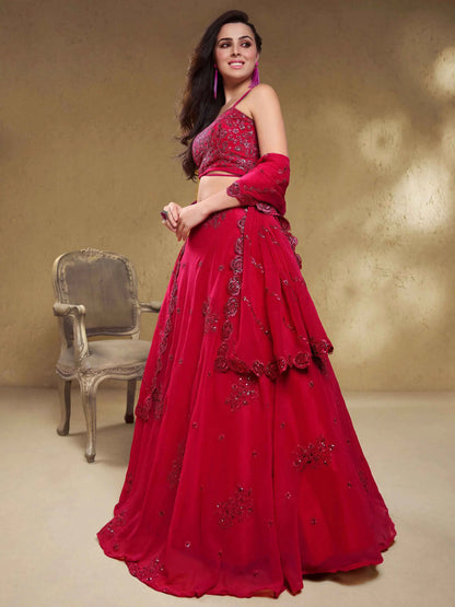 Pink Georgette Sequins Embroidered Lehenga
