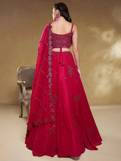 Pink Georgette Sequins Embroidered Lehenga