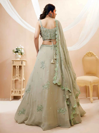 Pale Oyster Georgette Embroidered Lehenga