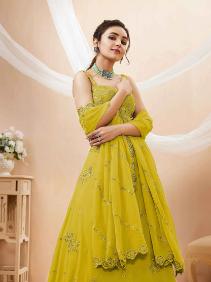 Yellow Georgette Embroidered Lehenga