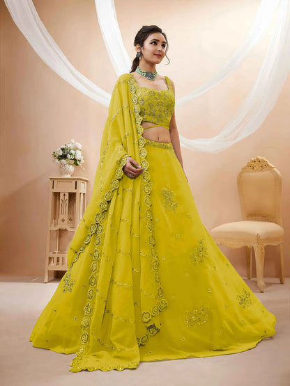 Yellow Georgette Embroidered Lehenga