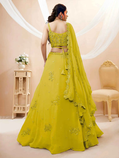 Yellow Georgette Embroidered Lehenga
