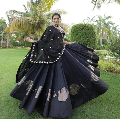 7 Meter Flair | Black Navratri Sequins Work Lehenga Choli