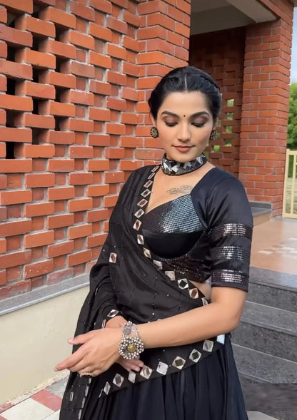 7 Meter Flair | Black Navratri Sequins Work Lehenga Choli