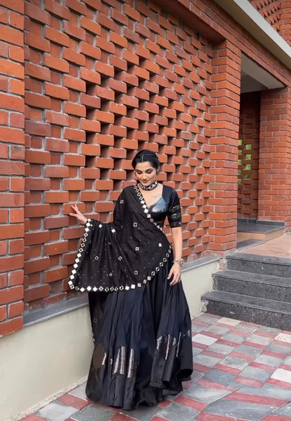 7 Meter Flair | Black Navratri Sequins Work Lehenga Choli