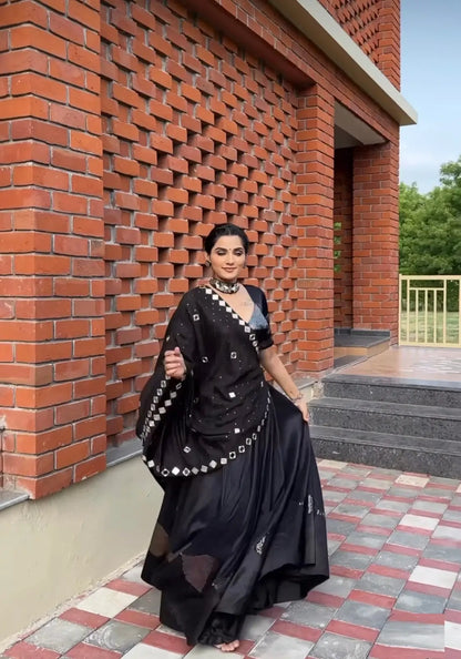 7 Meter Flair | Black Navratri Sequins Work Lehenga Choli